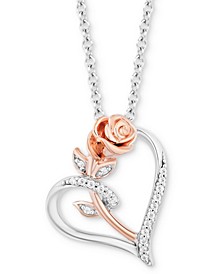 Diamond Belle Rose Heart Pendant Necklace (1/10 ct. t.w.) in Sterling Silver & 14k Rose Gold, 16" + 2" extender