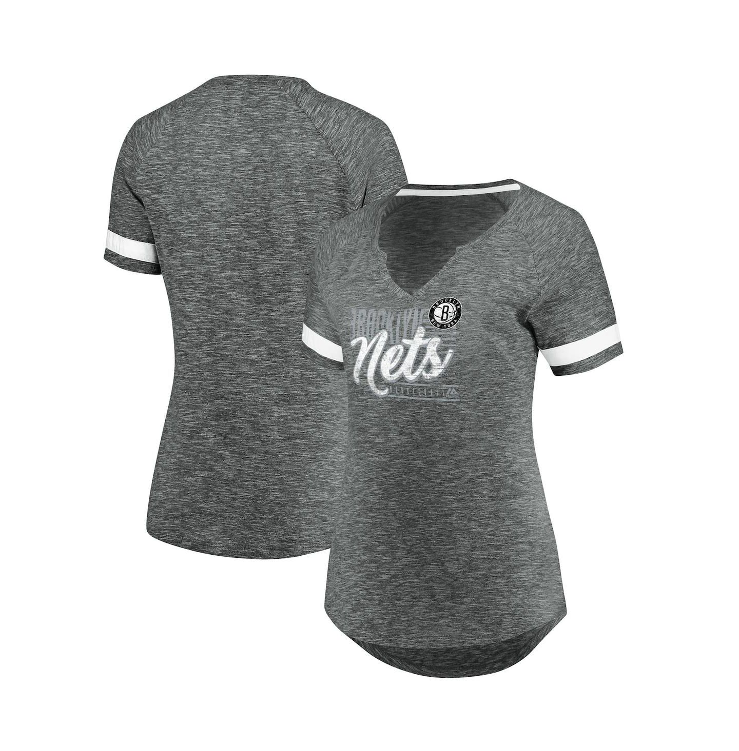 Женская футболка Fanatics Gray and White Brooklyn Nets Showtime Winning with Pride Notch Neck — фото 1
