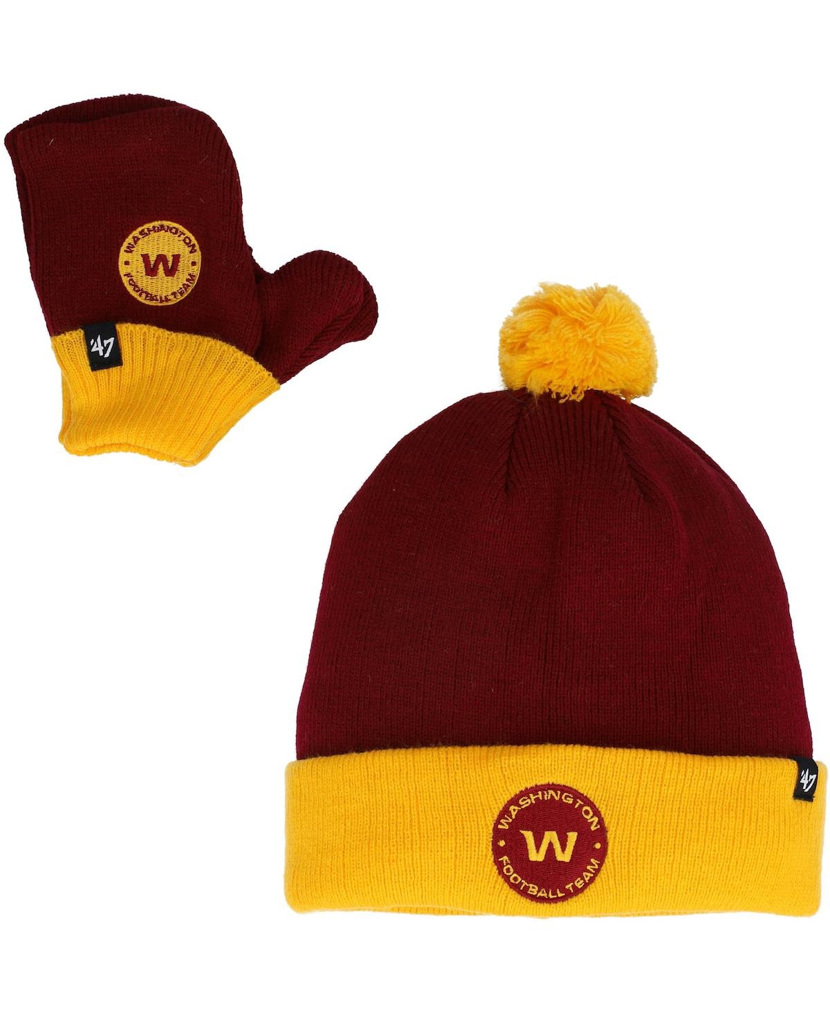 47 Brand Babies' Little Girls And Boys ' Burgundy, Gold Washington Football Team Bam Bam Cuffed Knit Hat With In Burgundy,gold