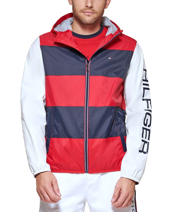 Tommy Hilfiger Men's Colorblocked Rugby Stripe Hooded Rain Jacket & - Coats & Jackets - Men - Macy's