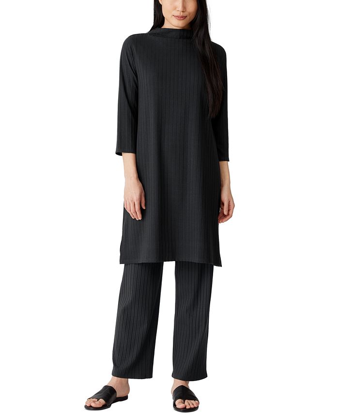 Eileen Fisher Ribbed Funnel-Neck Dress - Macy's