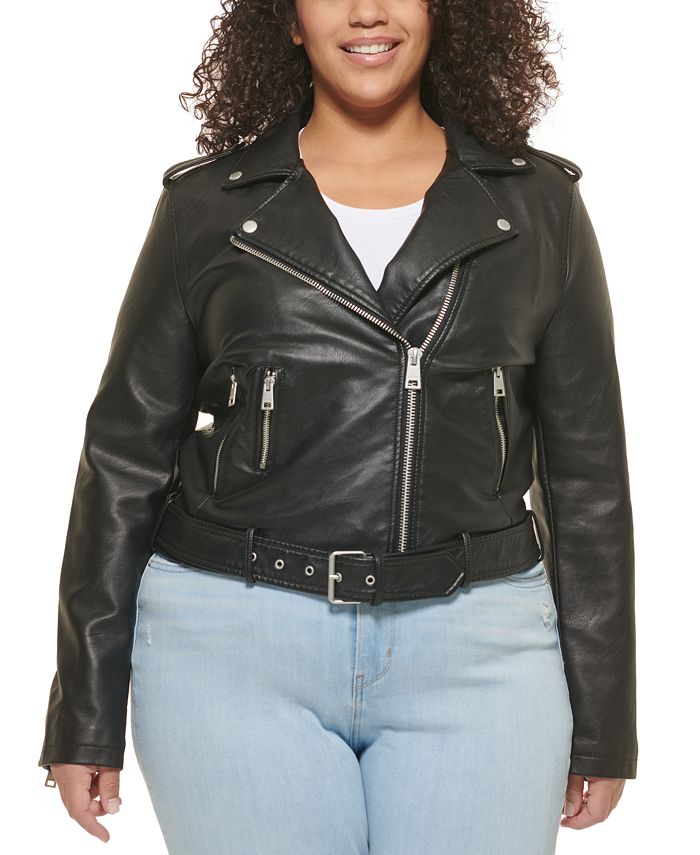 Levi's Plus Size Faux Leather Belted Motorcycle Jacket & Reviews - Coats &  Jackets - Plus Sizes - Macy's
