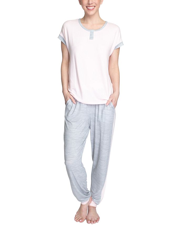 Muk Luks Ultra Soft Short Sleeve Top and Jogger Pants Lounge Set