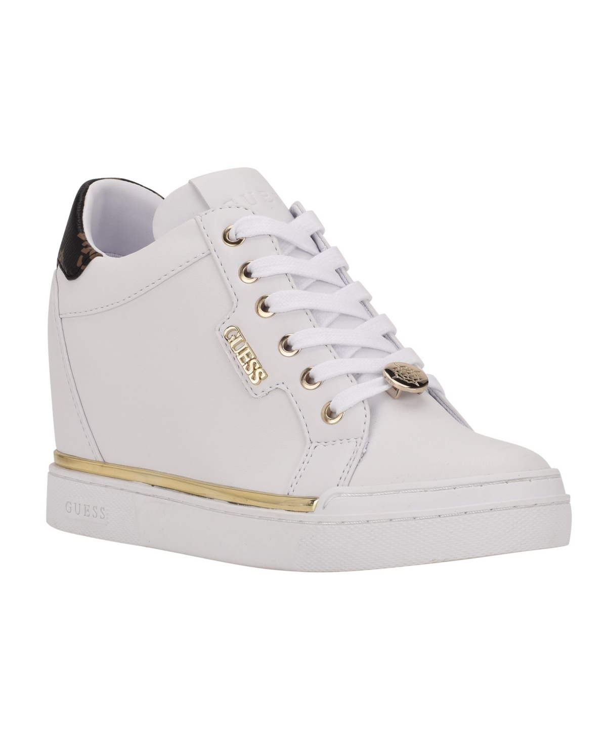 Shop Guess Women's Faster Wedge Sneakers In White,brown