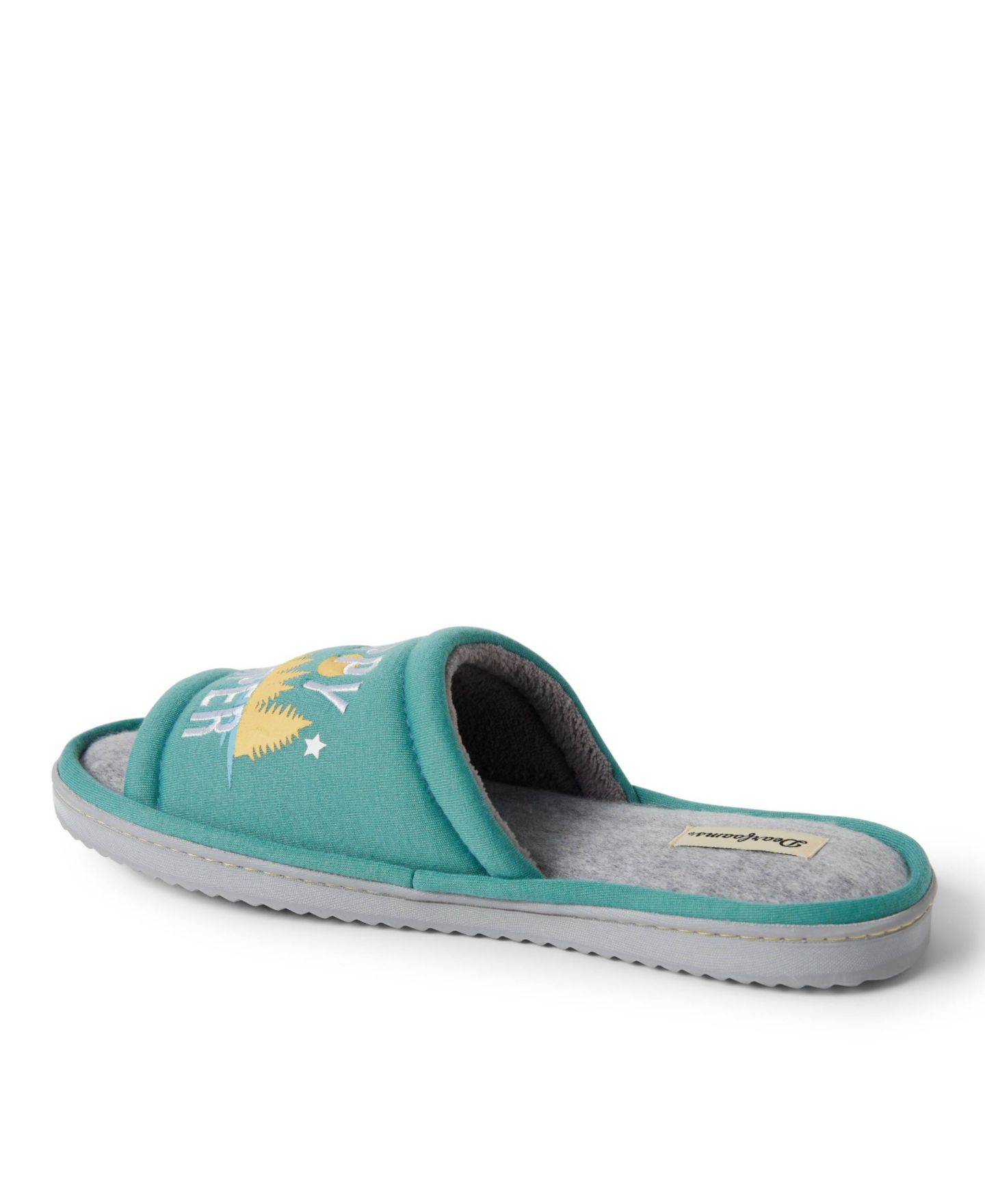 Мужские тапочки Dearfoams Lennox Happy Camper Knit Shower Slide House Slipper, цвет: Зелёный — фото 10