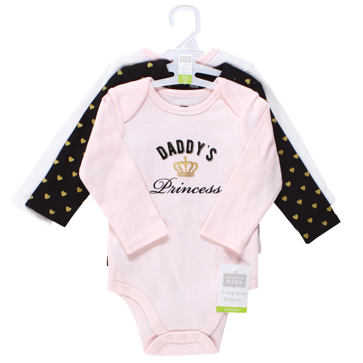 Hudson Baby Baby Girls Cotton Long-Sleeve Bodysuits, 3-Pack - Daddys princess