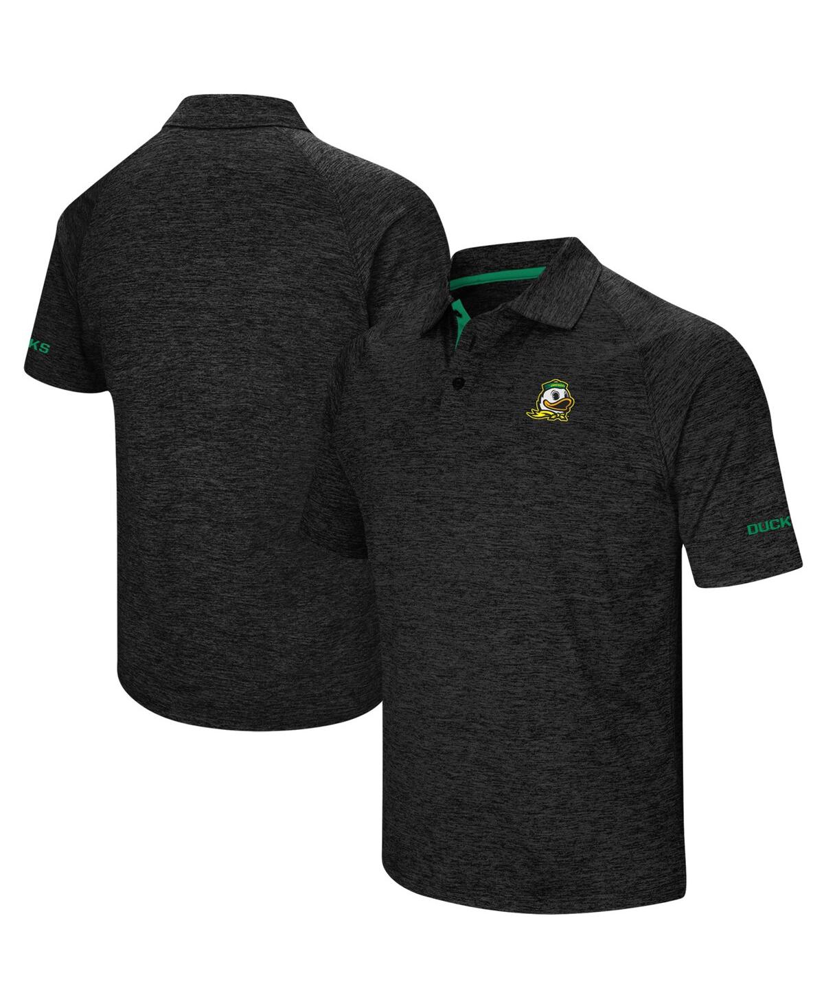 Men's Colosseum Heathered Black Oregon Ducks Alternate Logo Down Swing Raglan Polo Shirt - Heathered Black