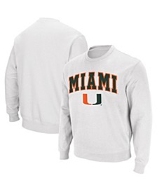 Men's White Miami Hurricanes Arch & Logo Crew Neck Sweatshirt