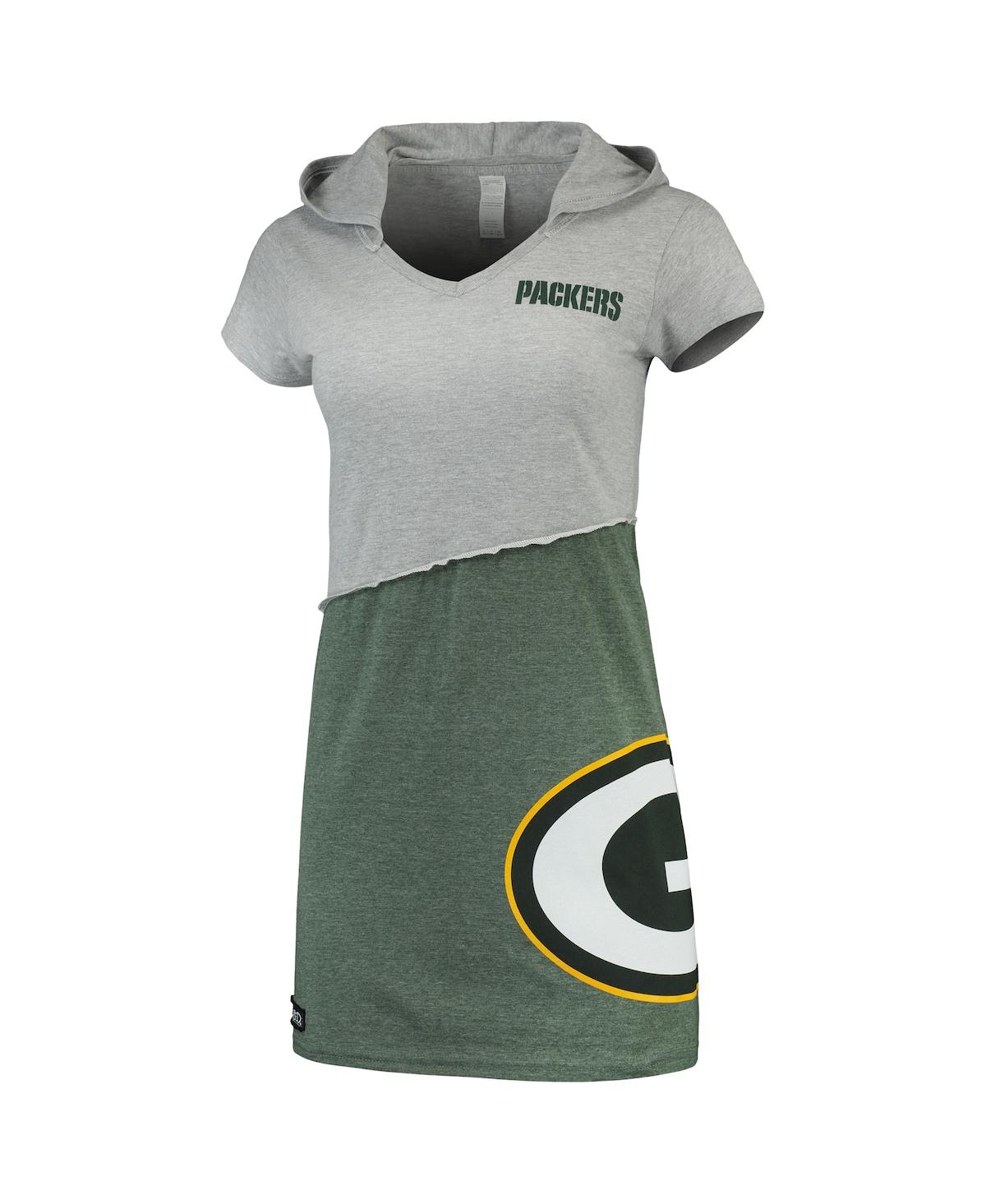 Women's Refried Apparel Gray and Green Green Bay Packers Hooded Mini Dress - Gray, Green