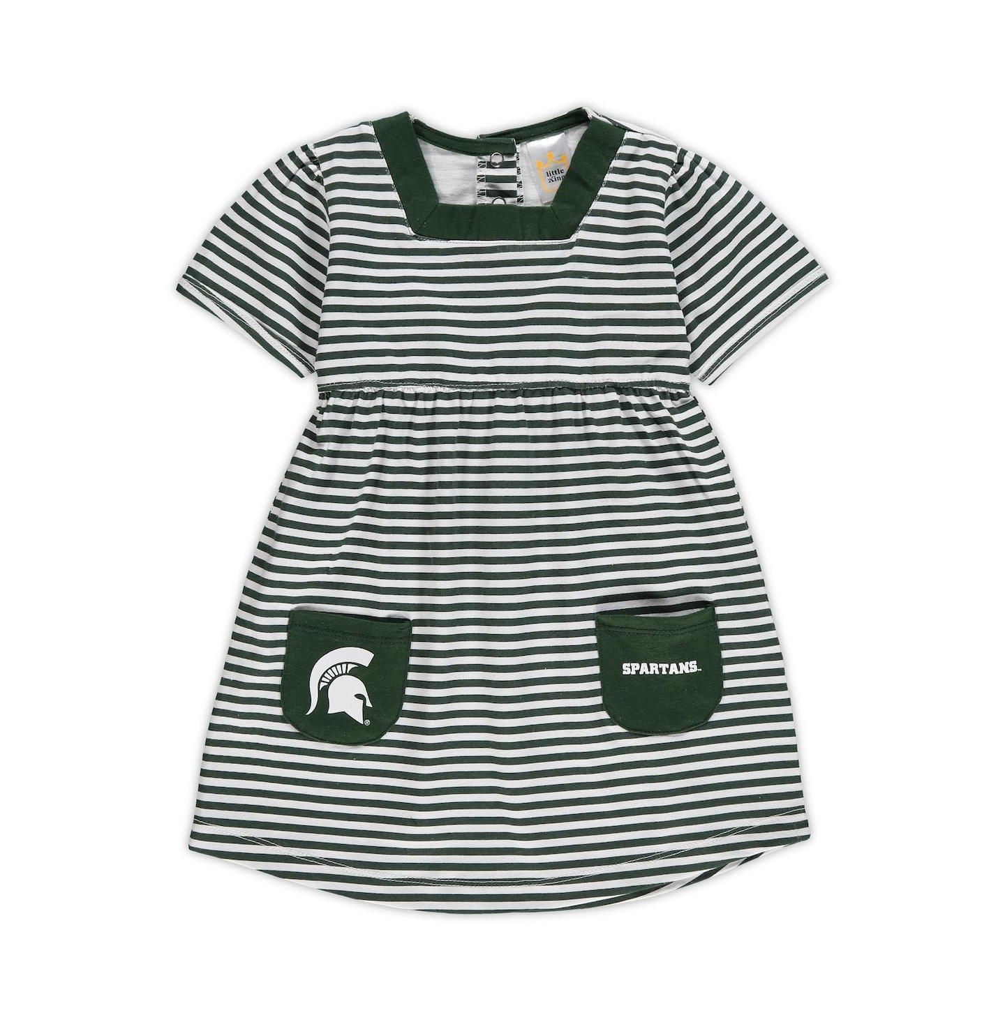 Платье Little King Apparel Green Michigan State Spartans Striped with Pockets для девочек-малышей — фото 1