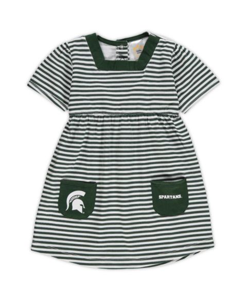 Платье Little King Apparel Green Michigan State Spartans Striped with Pockets для девочек-малышей