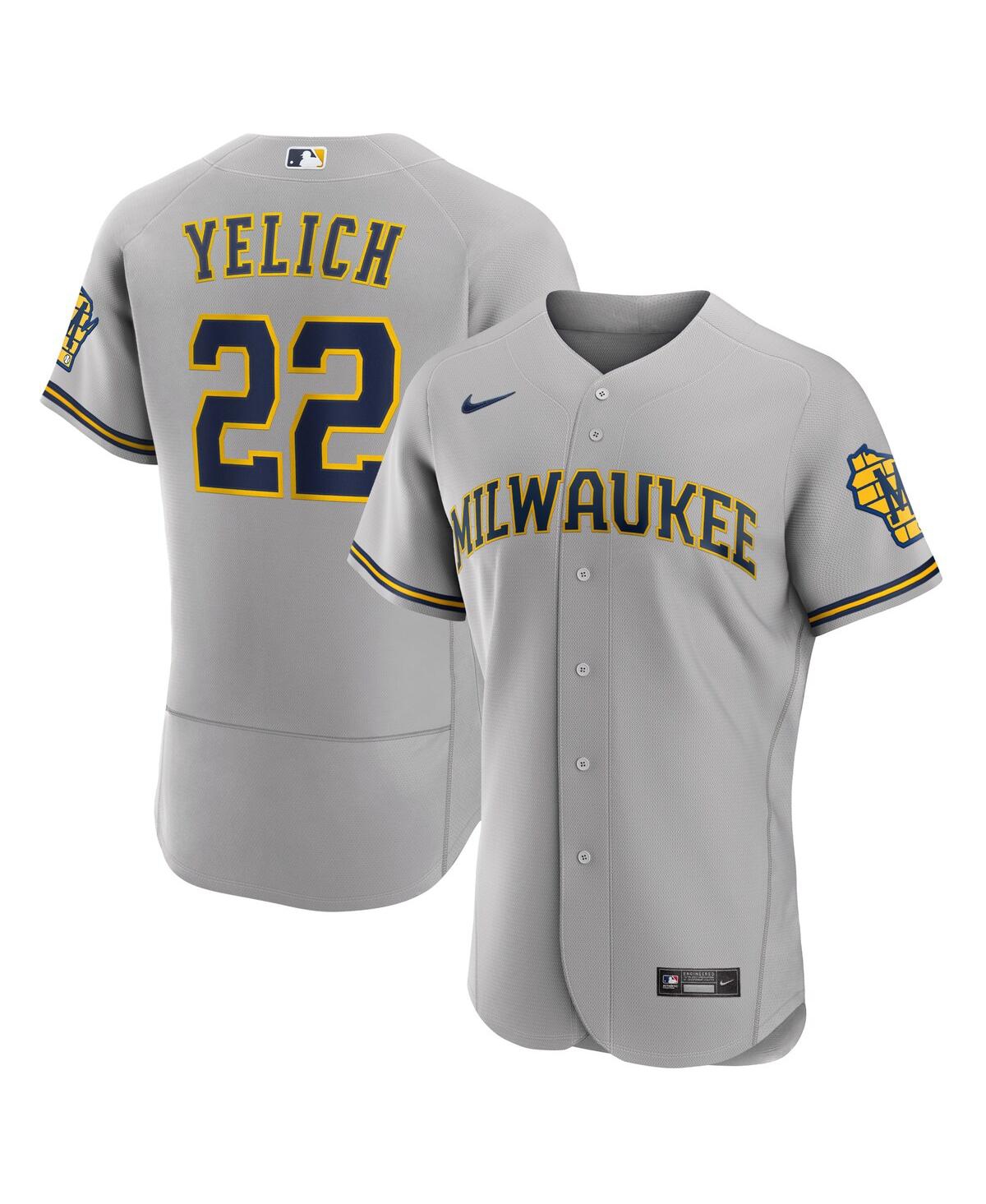 Men's Nike Christian YelichMilwaukee Brewers Road Authentic Player Logo Jersey - Gray