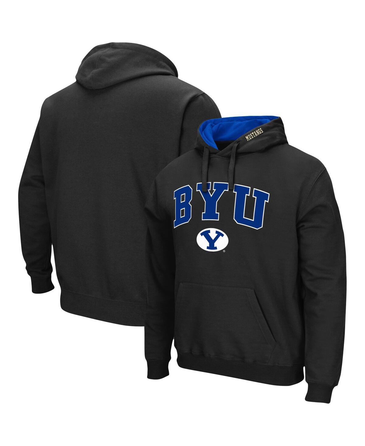 Colosseum Men's  Black Byu Cougars Arch & Logo 3.0 Pullover Hoodie In Black