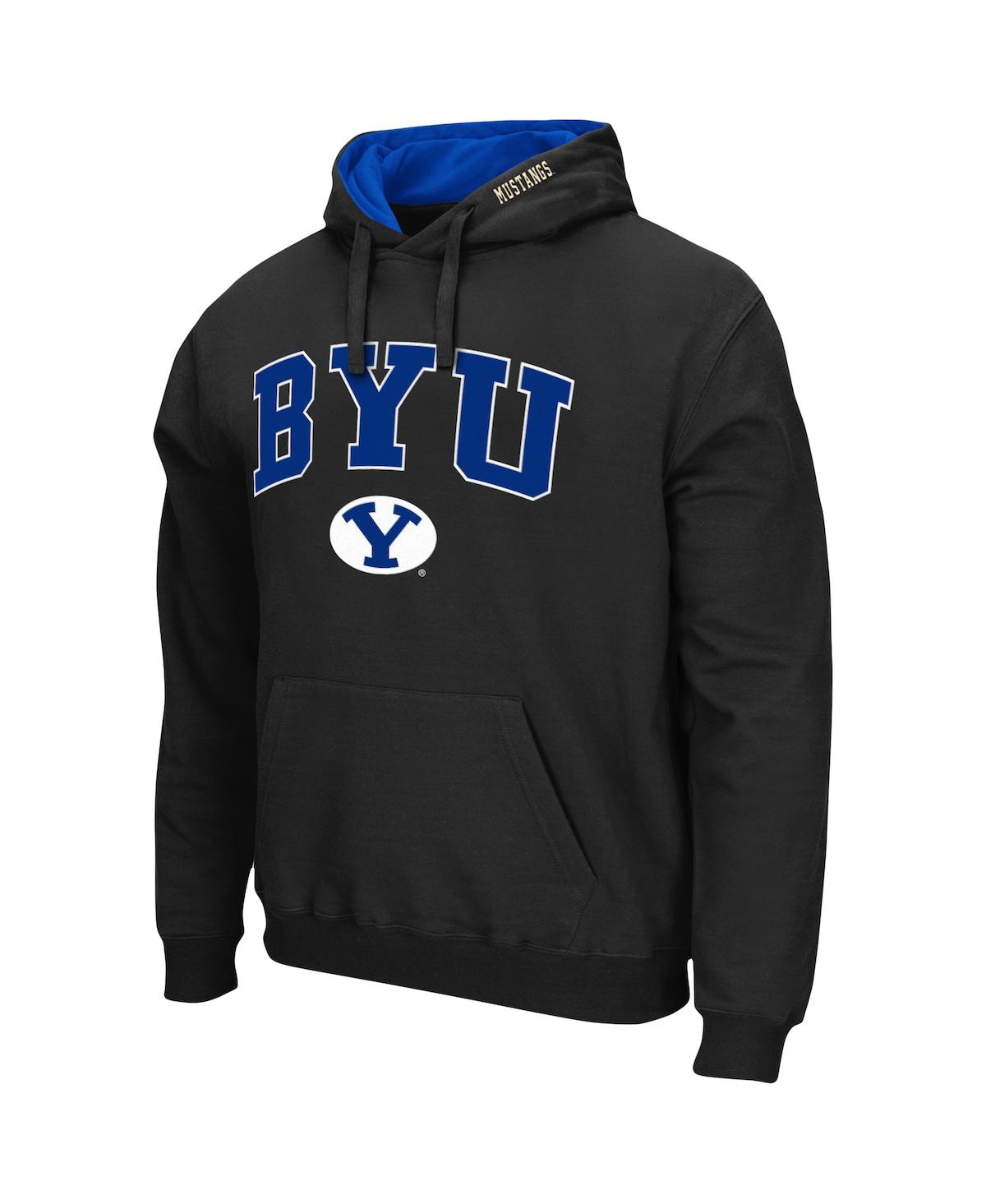 Colosseum Men's  Black Byu Cougars Arch & Logo 3.0 Pullover Hoodie In Black