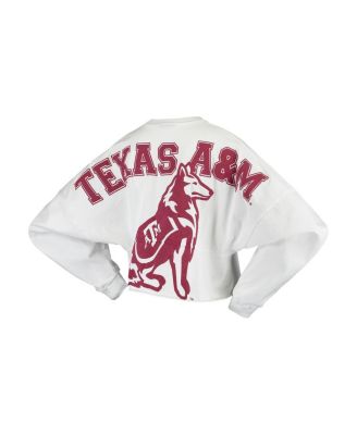 Women's White Texas A M Aggies Raw Hem Cropped Long Sleeve T-shirt