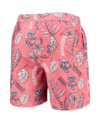 Men's Red Wisconsin Badgers Vintage-Like Floral Swim Trunks