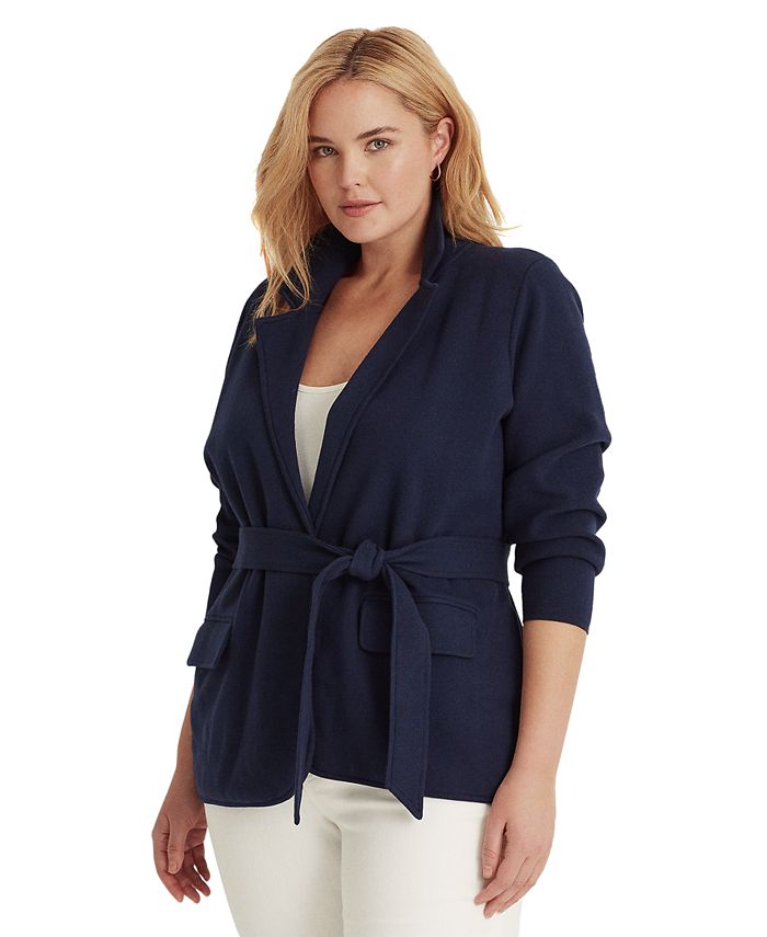 Lauren Ralph Lauren Plus Size Belted Combed Cotton Blend Blazer Reviews Jackets Blazers Plus Sizes Macy S