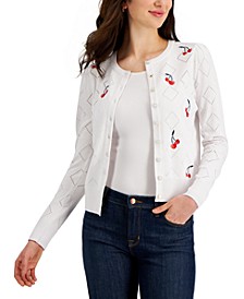 Women's Cherry Embroidered Button Cardigan, Created for Macy's