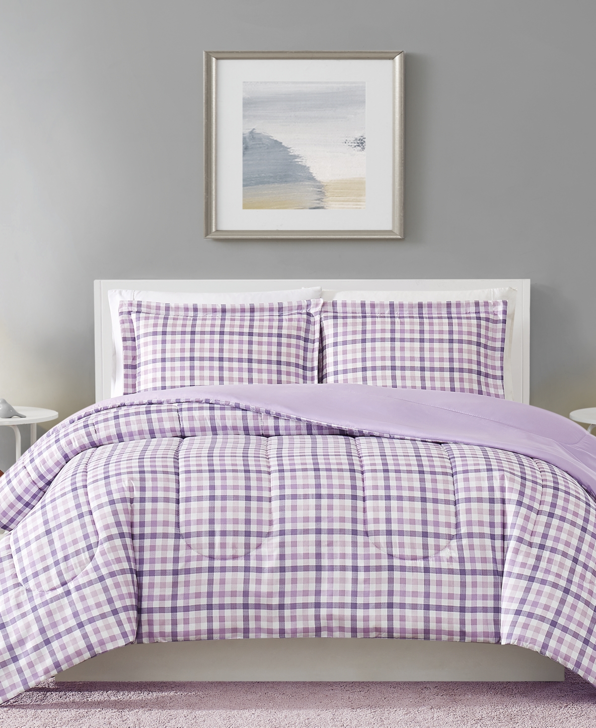 Pem America Lilac Gingham 3-pc. Comforter Sets, Created For Macy's Bedding In Pastel Purple