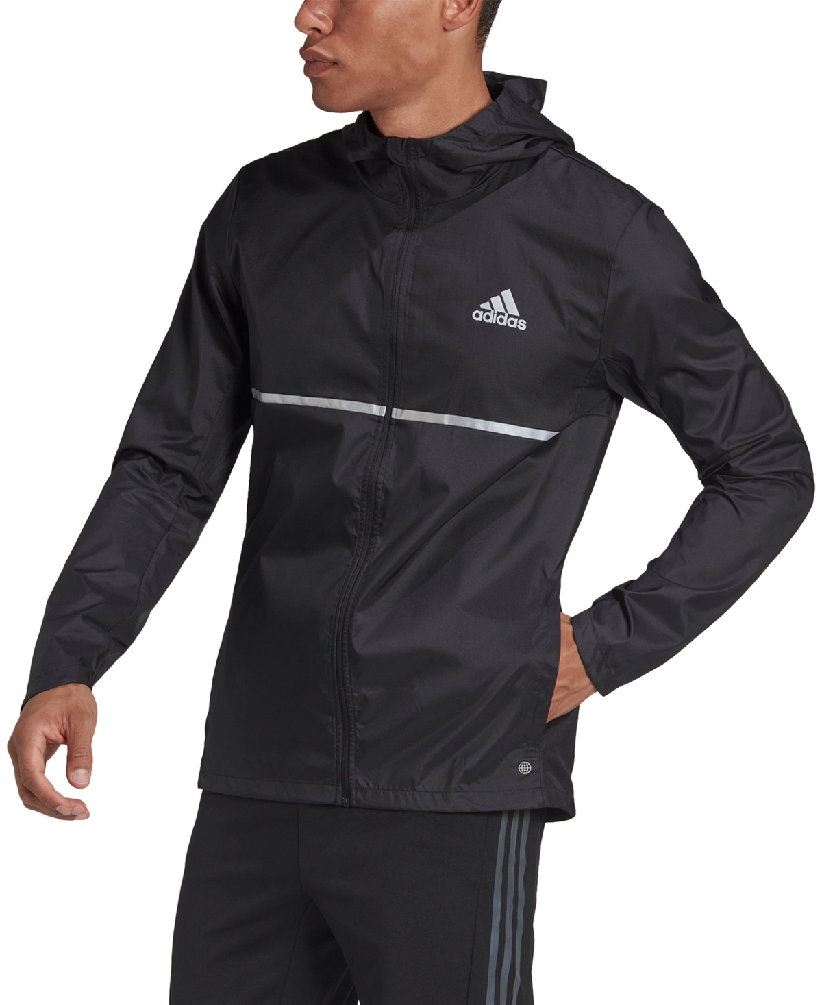 ADIDAS ORIGINALS ADIDAS MEN'S OWN THE RUN REGULAR-FIT DWR HOODED RUNNING JACKET WITH REFLECTIVE TRIM