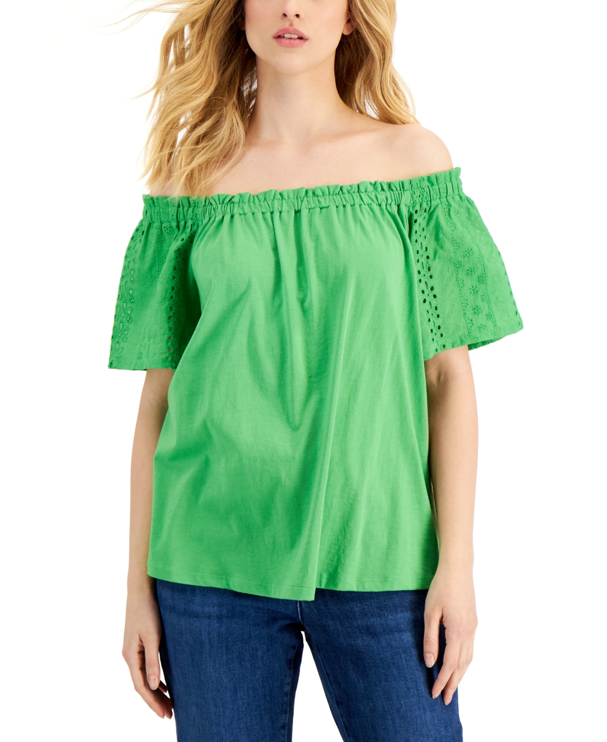 Charter Club Women's Eyelet Off-The-Shoulder Top, Created for Macy's