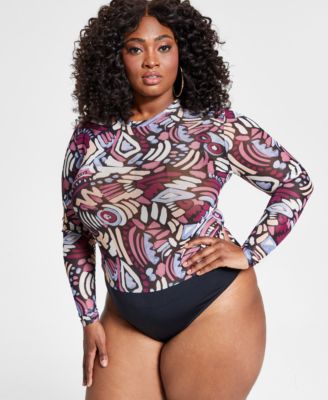 Nina Parker Trendy Plus Size Mesh Bodysuit, Created for Macy's