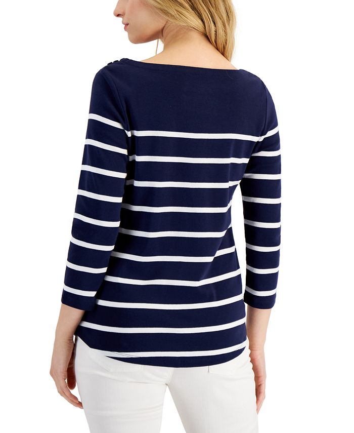 Charter Club Petite Striped Boat-Neck Cotton Top, Created for Macy's ...
