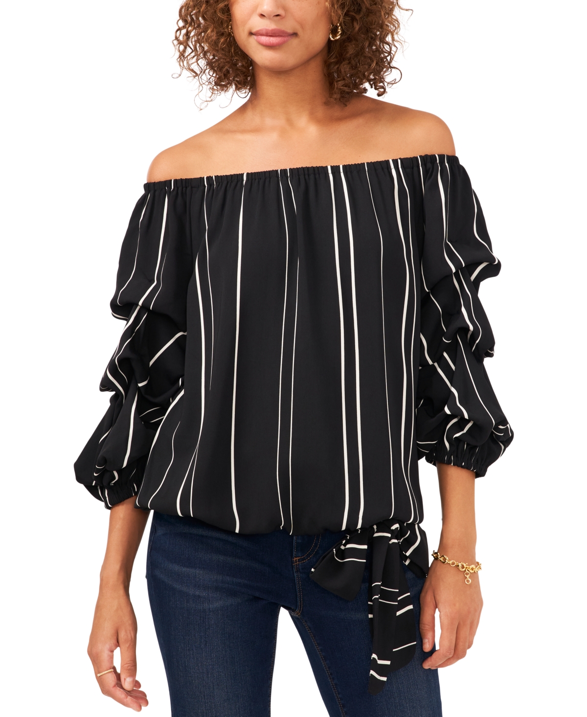 Vince Camuto Striped Balloon-Sleeve Off-The-Shoulder Top