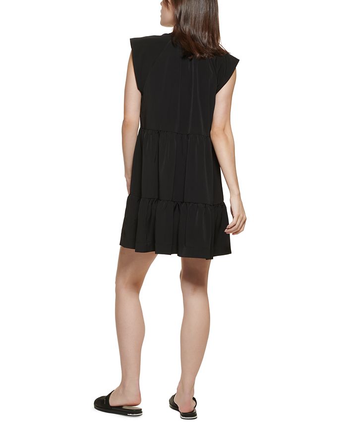 dkny tiered tie neck dress