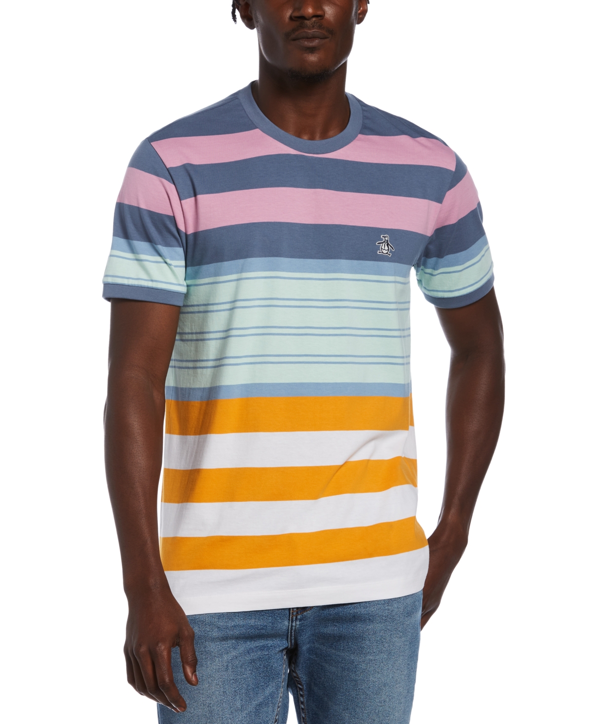 Original Penguin Men's Engineered Stripe T-shirt In Faded Denim | ModeSens