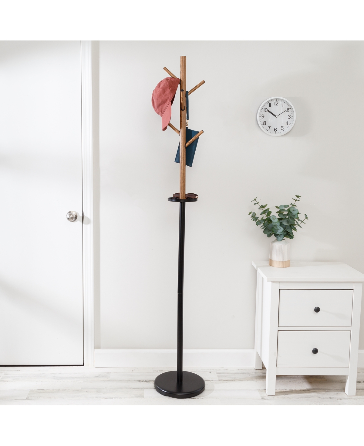 Freestanding Tree Design Coat Rack with Accessory Tray - Black