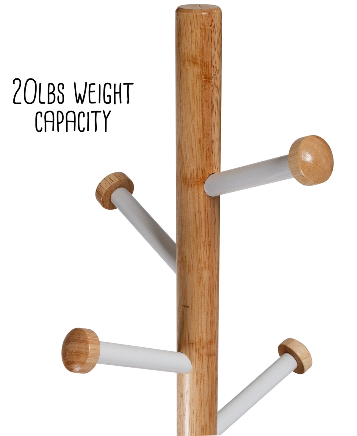 Honey Can Do FreestandingWood-Accented Corner Coat Rack with 6 Hooks - White