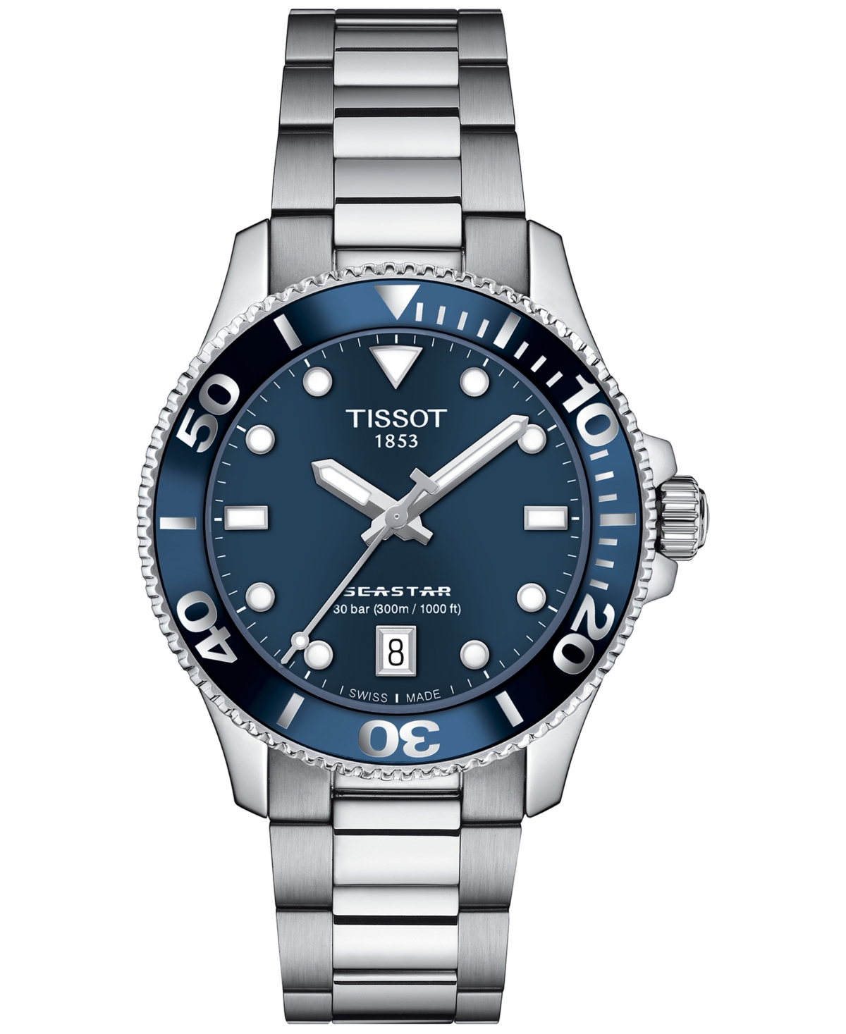 Tissot Unisex Seastar Silver-tone Stainless Steel Bracelet Watch 36mm In Grey