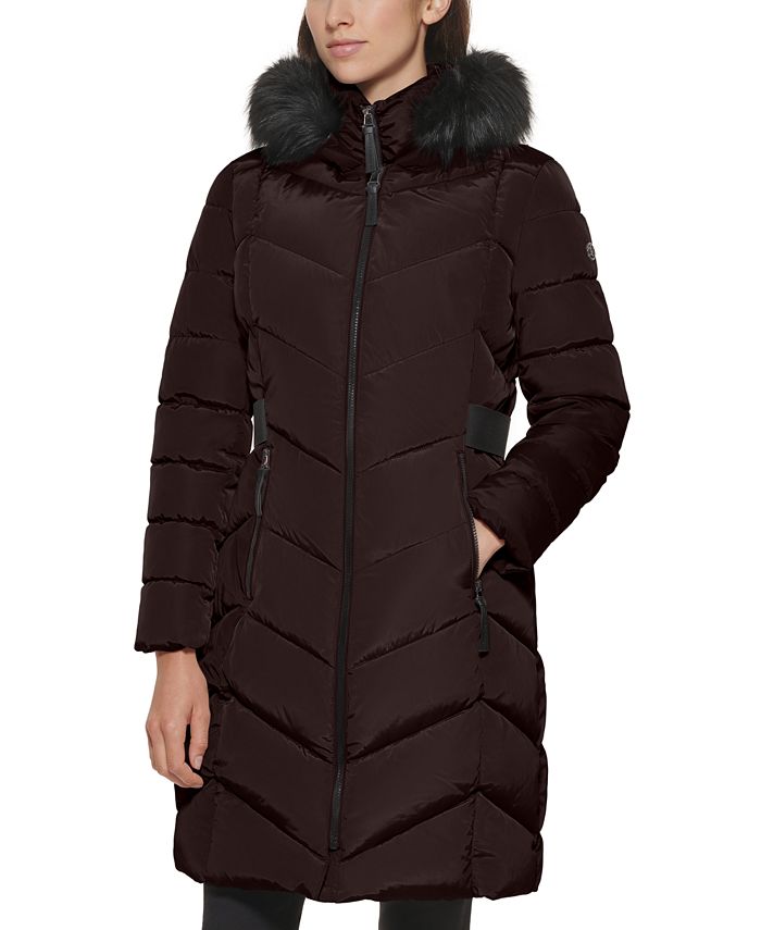 Faux Fur Trim Hooded Puffer Coat, Womens Coats With Faux Fur Trim