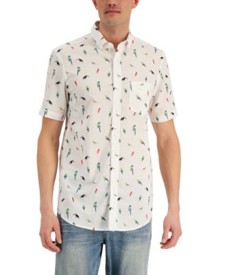 Club Room - Men's Regular-Fit Textured Jungle Bird-Print Shirt