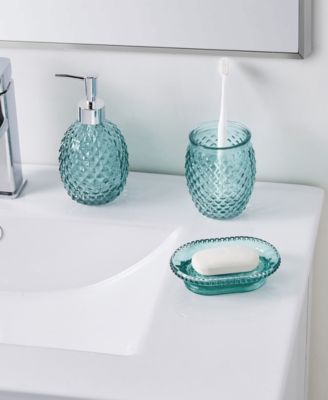Seventh Studio - Aqua Pin Glass Bath Accessories Set, 3 Pieces