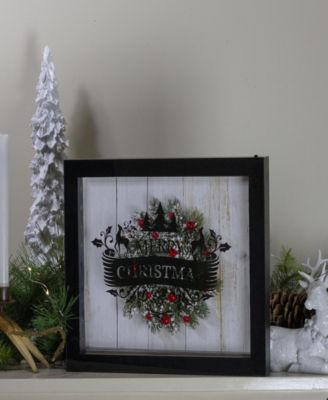 14" Framed 3D Merry Christmas LED Christmas Box Decor