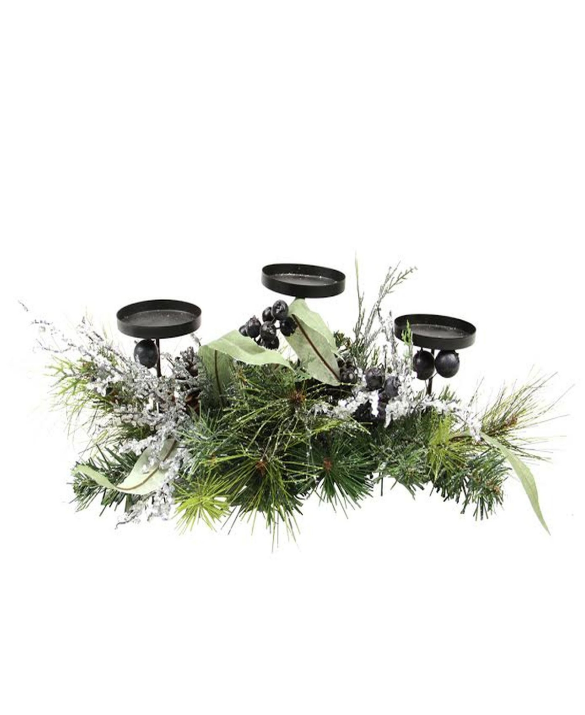 22" Mixed Pine with Blueberries Christmas Candle Holder Centerpiece - Green