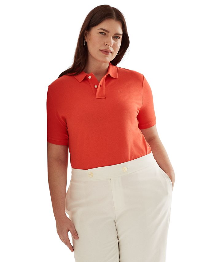 Lauren Ralph Lauren Plus Size Stretch Cotton-Blend Polo Top & Reviews - Tops  - Plus Sizes - Macy's