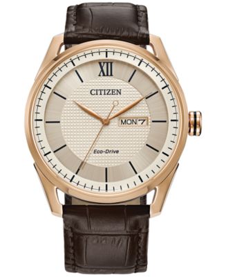 Citizen Eco Drive Men s Brown Leather Strap Watch 42mm Macy s