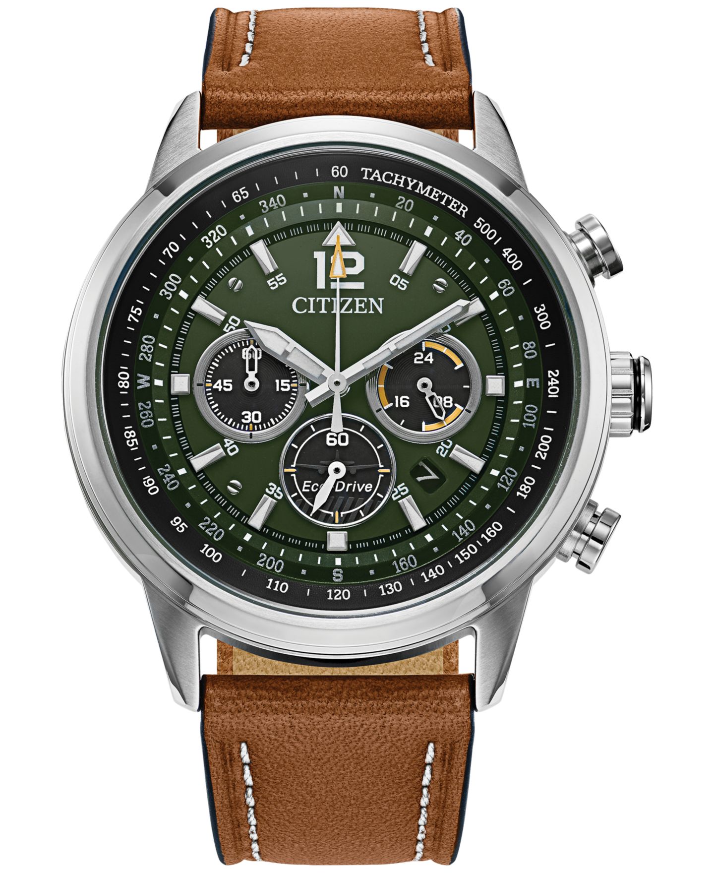 Мужские часы Citizen Eco-Drive Chronograph Avion Brown Leather Strap Watch 44mm — фото 1