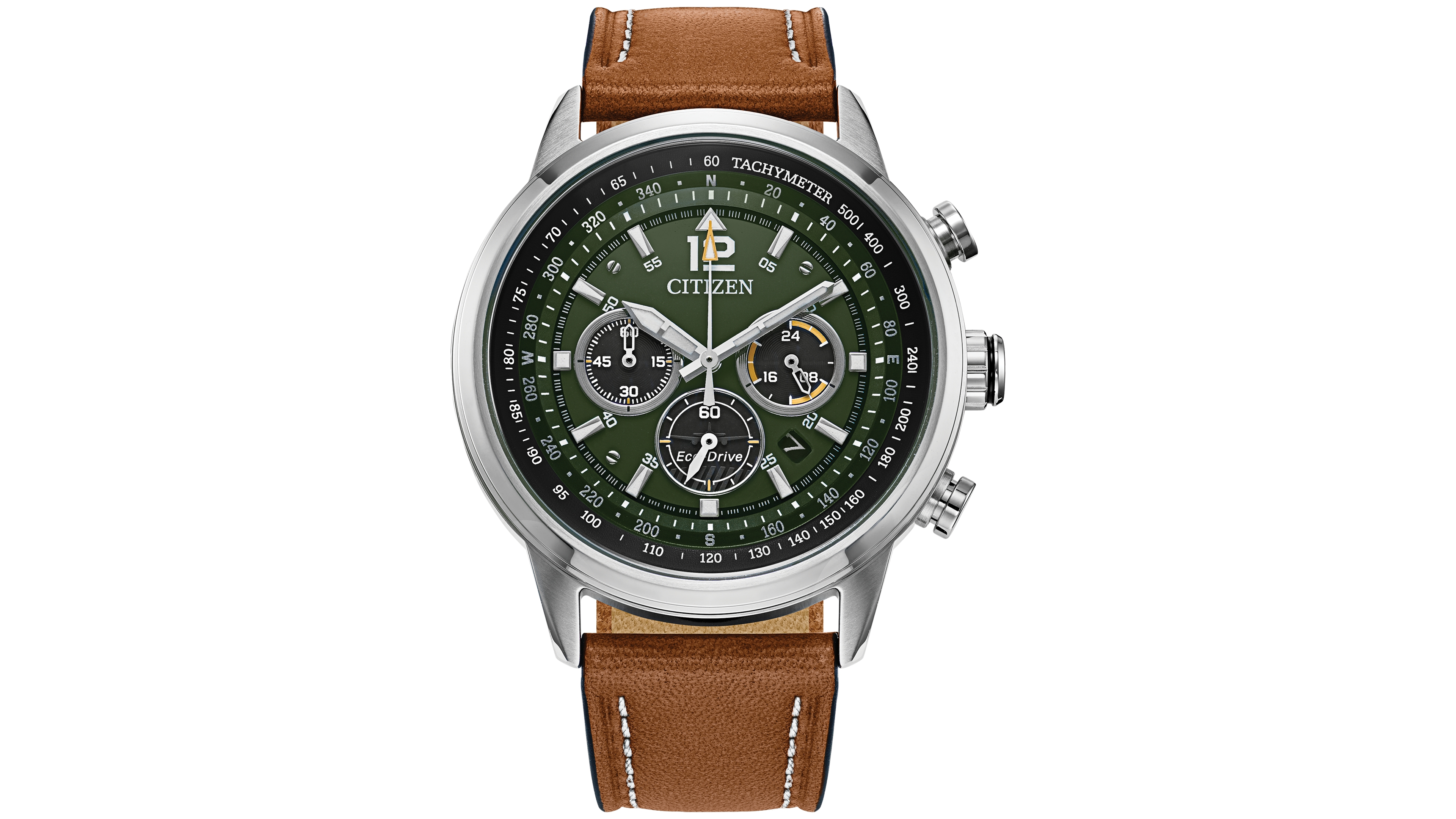 Citizen Eco-Drive Men's Chronograph Avion Brown Leather Strap Watch 44mm