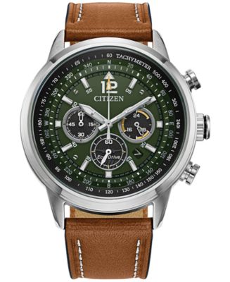 Citizen Eco Drive Men s Chronograph Avion Brown Leather Strap Watch 44mm Macy s