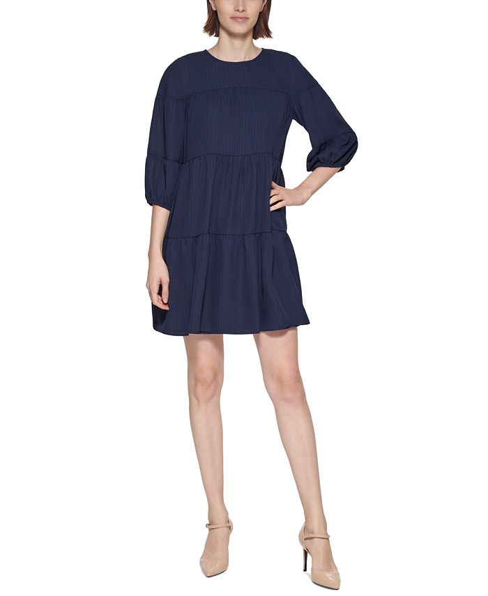 Calvin Klein Petite Textured Tiered Shift Dress - Macy's
