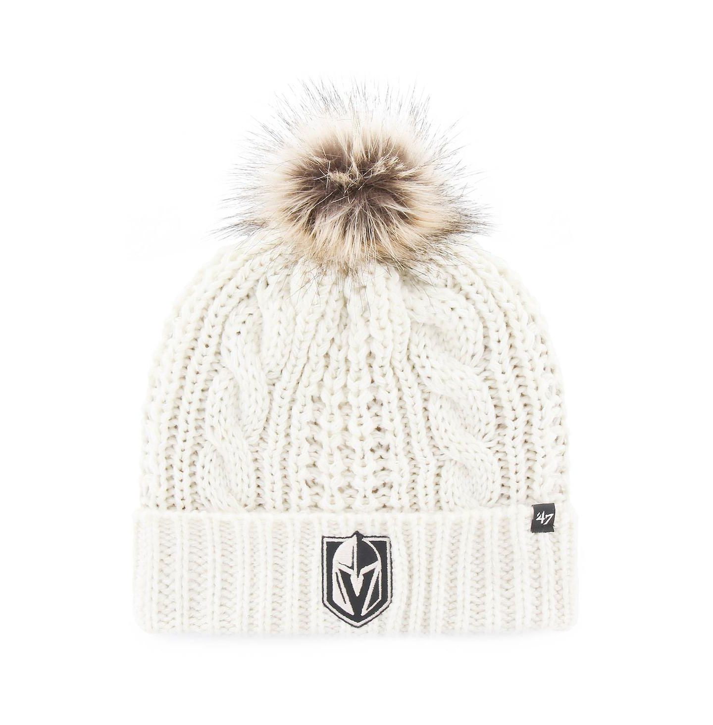 Женская шапка '47 Brand White Vegas Golden Knights Logo Meeko Cuffed Knit Hat with Pom — фото 1