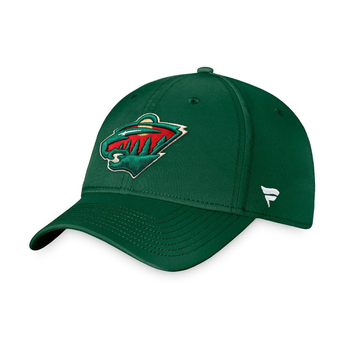 Мужская кепка Fanatics Green Minnesota Wild Team Core Primary Logo Flex Hat — фото 1