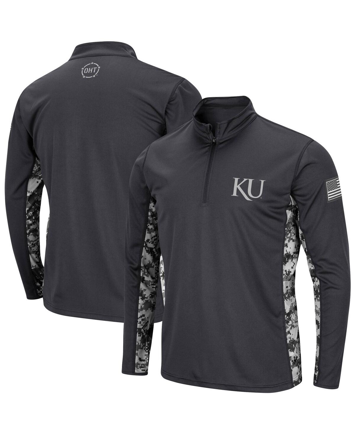 Men's ColosseumKansas Jayhawks Oht Military-Inspired Appreciation Digi Camo Quarter-Zip Jacket - Charcoal
