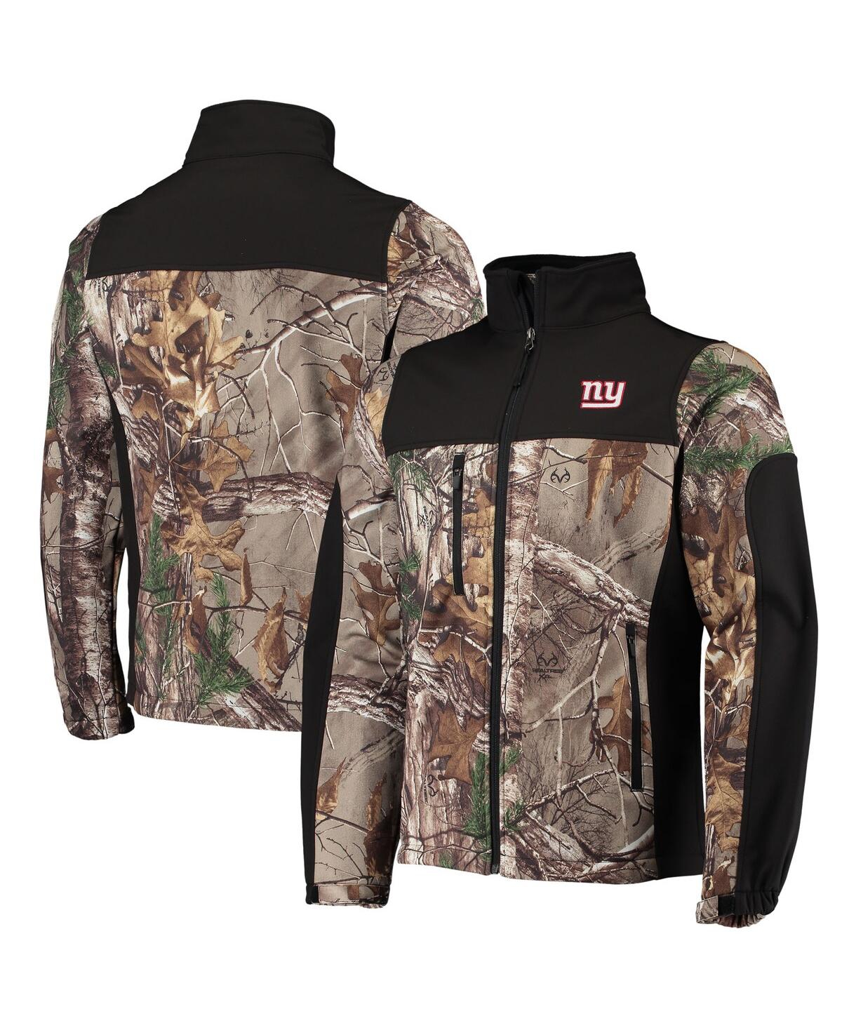 DUNBROOKE MEN'S DUNBROOKE REALTREE CAMO AND BLACK NEW YORK GIANTS CIRCLE HUNTER SOFTSHELL FULL-ZIP JACKET 