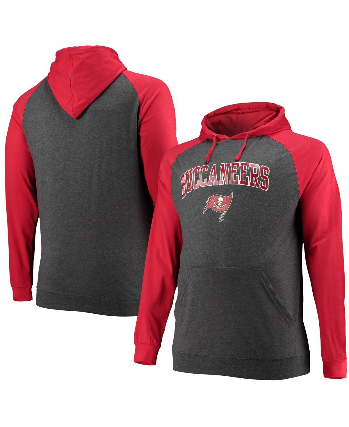 Men's Fanaticsand Heathered Charcoal Tampa Bay Buccaneers Big and Tall Lightweight Raglan Pullover Hoodie - Red, Heathered Charcoal