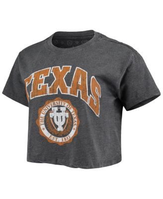Women's Black Texas Longhorns Edith Vintage-Like Burnout Crop T-shirt
